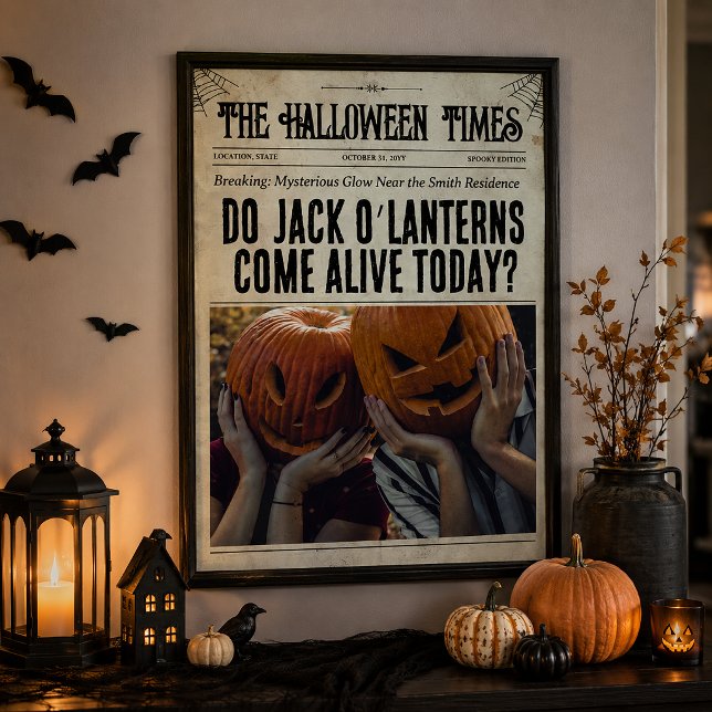 Anpassad Halloween Tidningsväggkonst Jack O'Lanter Poster (Custom Halloween Newspaper Wall Art Jack O'Lantern)