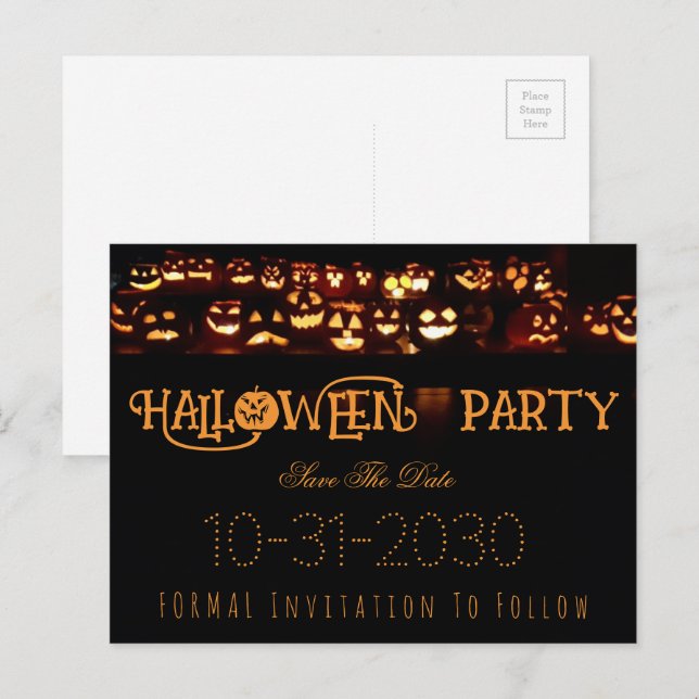 Anpassad Halloweenfest Spara Datum Pumpa Meddelande Vykort (Fram/baksida)