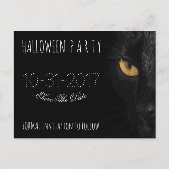 Anpassad Halloweenfest Spara Datum Svart Katt Meddelande Vykort (Framsida)