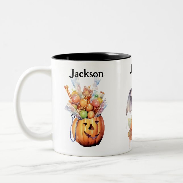 Anpassad halloweenfladdermus pumpa och  Två-Tonad mugg (Vänster)