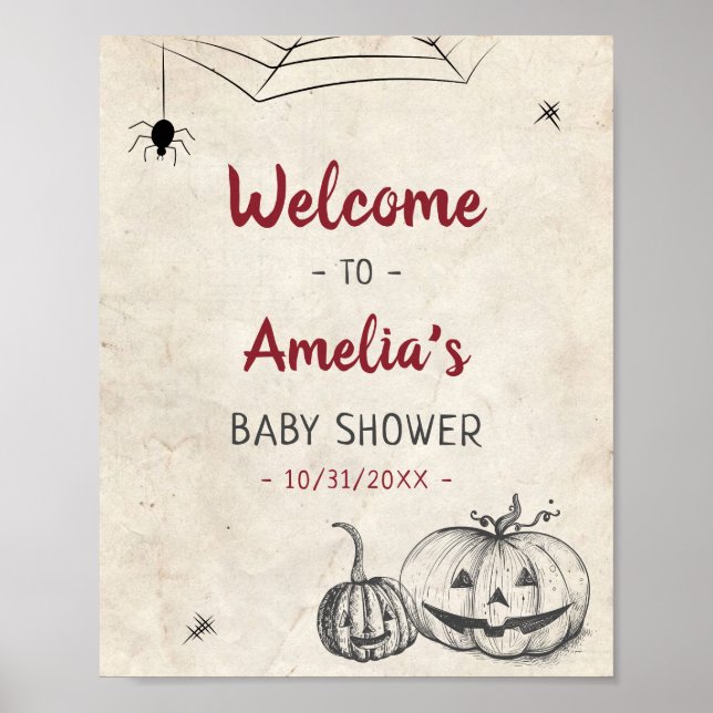 Anpassad Hallowen Baby Shower Dörr Vägg Välkommen Poster (Framsidan)