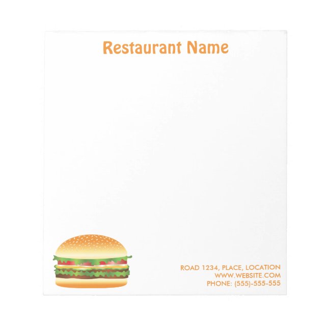 Anpassad hamburgerrestaurang anteckningsblock (Framsida)