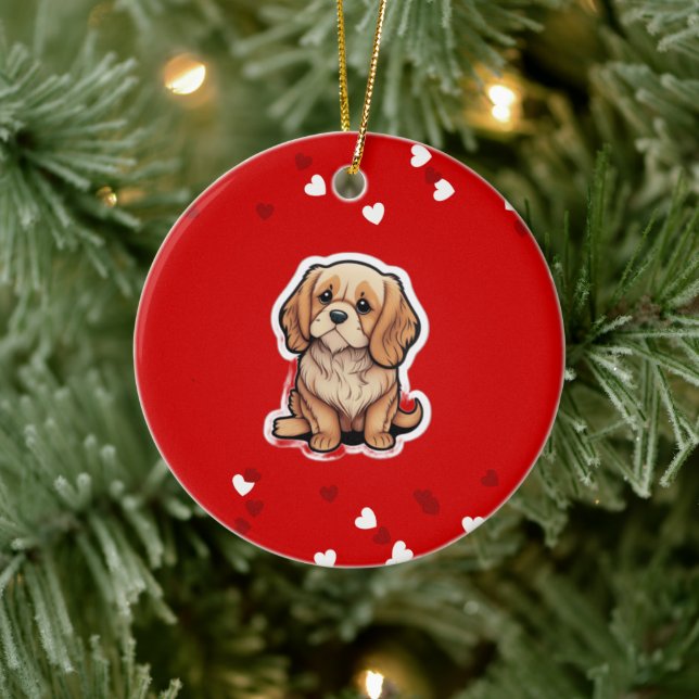 Anpassad Handmålad Regnbågsbro Hund Minnesstatyett Julgransprydnad Keramik (Träd)