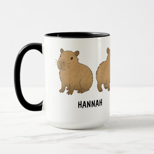 Anpassad Handritad Söt Capybara Kaffe Mugg (Vänster)