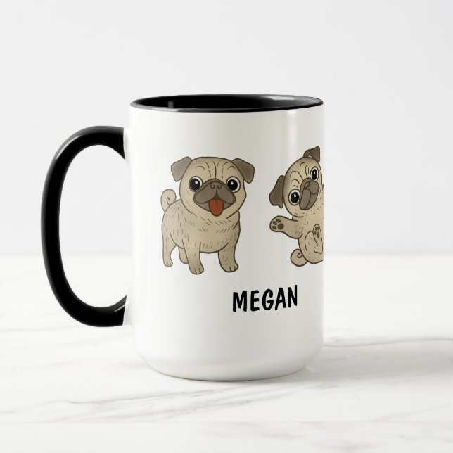 Anpassad Handritad Söt Pug Hund Kaffe Mugg (Vänster)