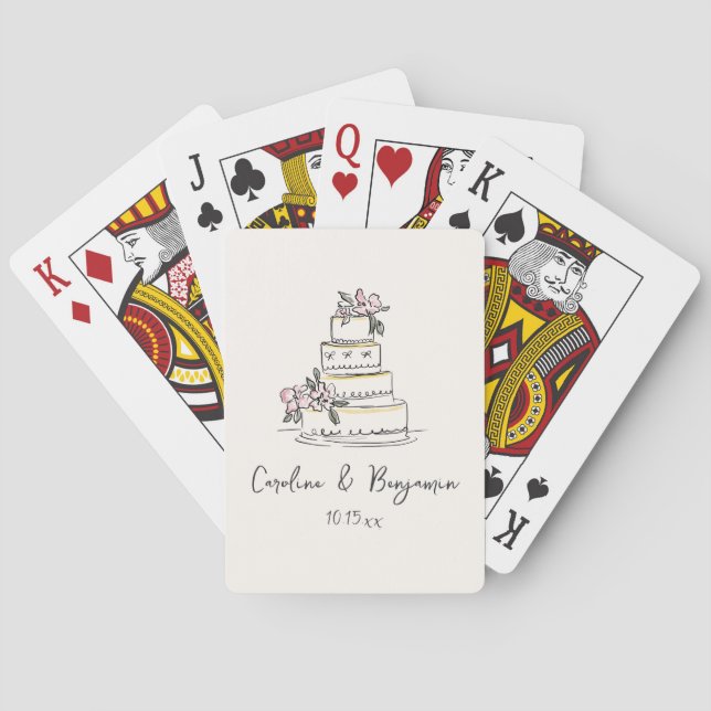 Anpassad Handskriven Rosa Kräm Doodle Bröllopstårt Casinokort (Baksidan)