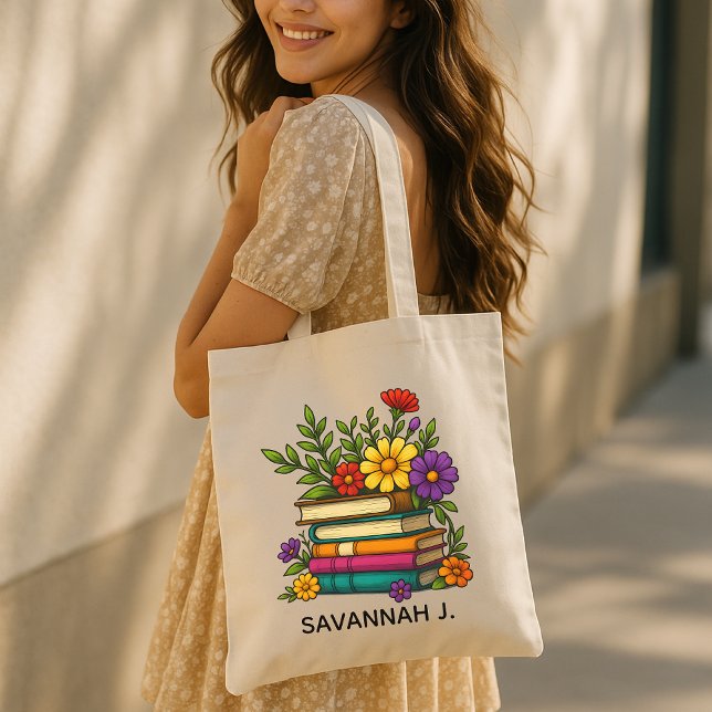Anpassad handväska för bokälskare, Botanisk bokväs Tygkasse (personalized floral book bag, custom book tote, librarian gift, book lover gift, favorite shelf bag,)