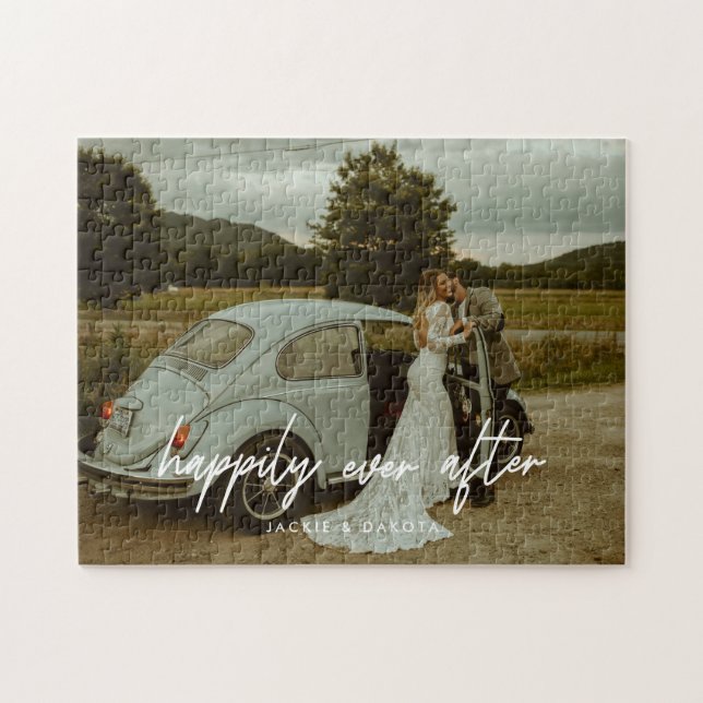 Anpassad 'Happily Ever After' Bröllopsparfoto Pussel (Horisontell)