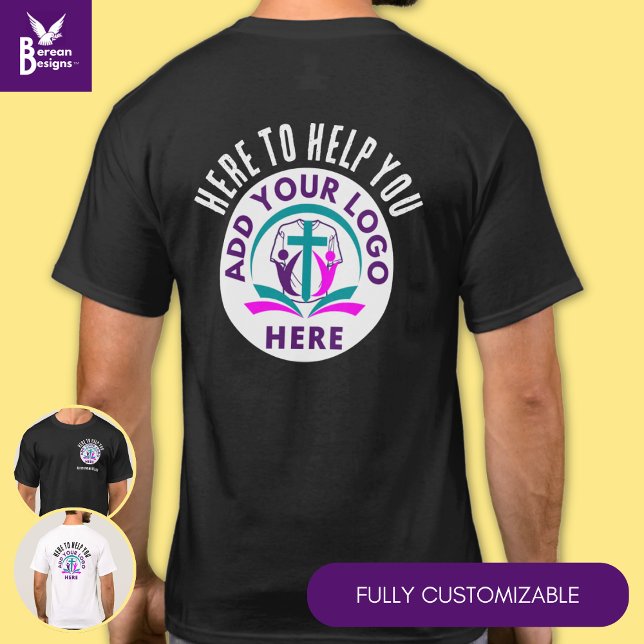 Anpassad HÄR FÖR ATT HJÄLPA DIG Personal Grupp Tea T Shirt (HERE TO HELP Staff Team Member Customer Service Group T-shirt with CUSTOMIZABLE logo and text. )