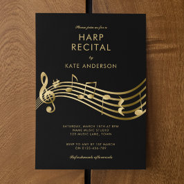 Anpassad harp-recital Guld Musiknoter Svart Inbjudningar