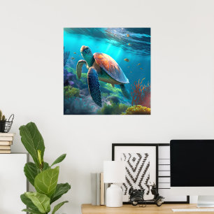 Anpassad Havssköldpadda Bildaffisch Kustomdekor Fö Poster