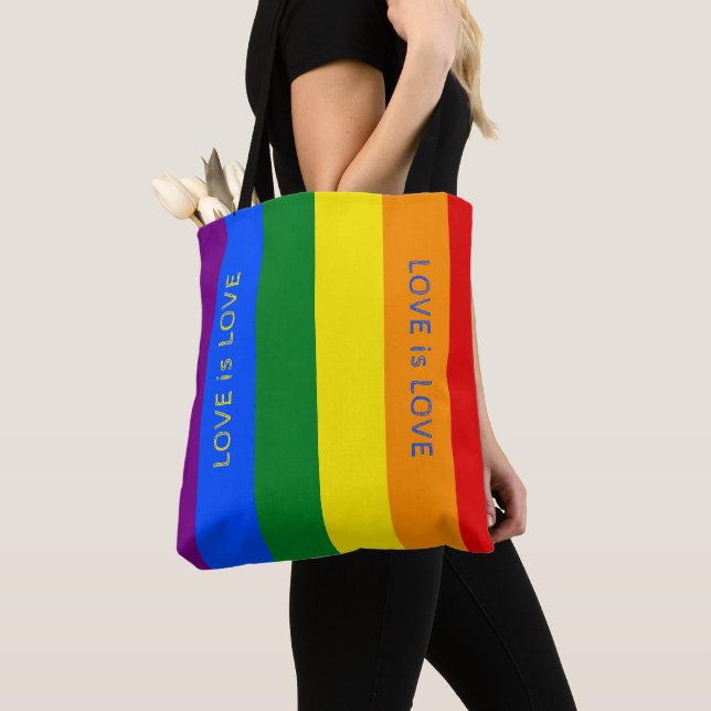 Anpassad HBTQ+ regnbågsflagga Kärleksränder för Pr Tygkasse (Närbild)