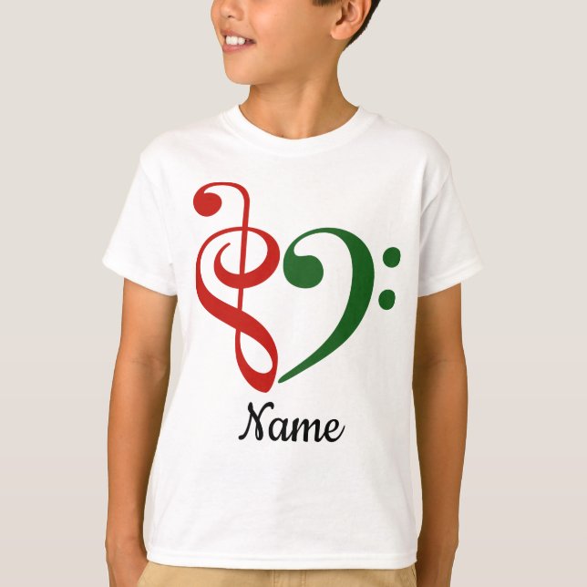 Anpassad Helgdag för Rullande Bass Clef Heart T Shirt (Framsida)