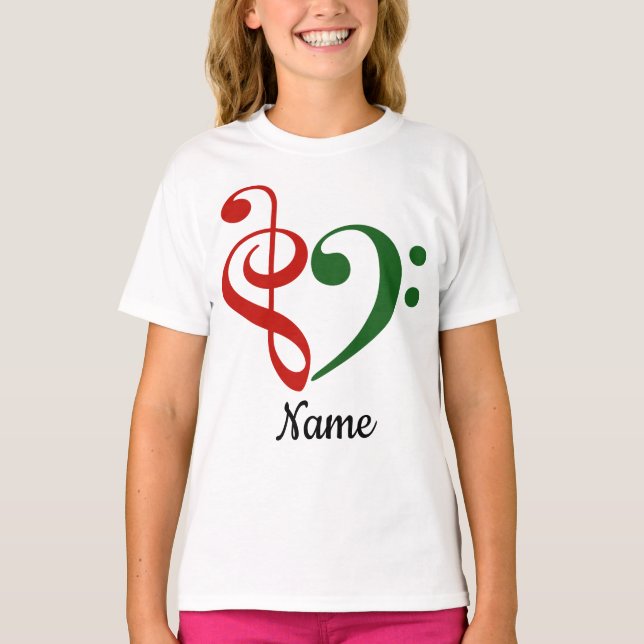 Anpassad Helgdag för Rullande Bass Clef Heart T Shirt (Framsida)