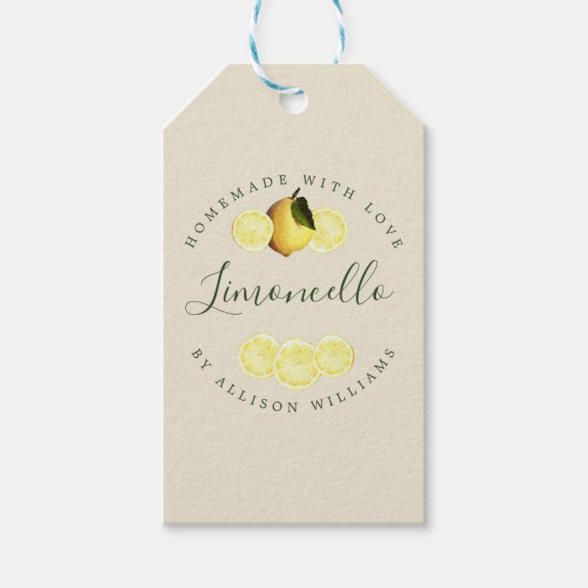Anpassad Hemmagjord Limoncello Antik Vit Presentetikett (Framsidan)