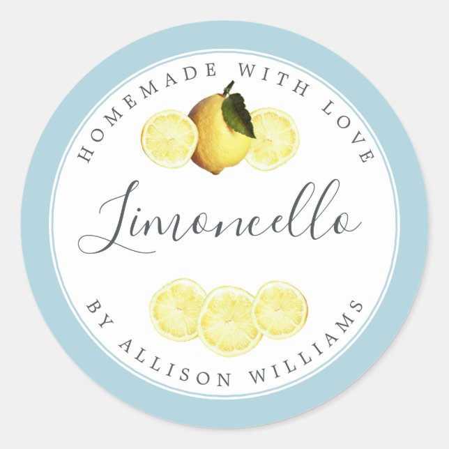 Anpassad Hemmagjord Limoncello Etikett Blå Glöd (Framsida)