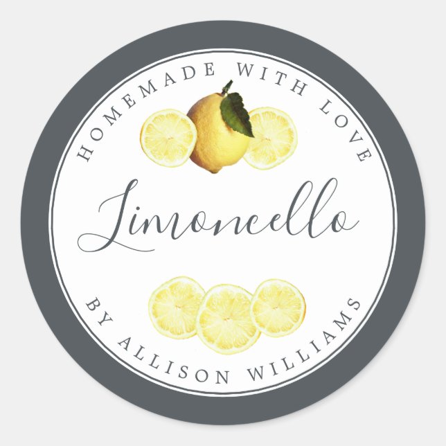 Anpassad Hemmagjord Limoncello Etikett Off-Black (Framsida)