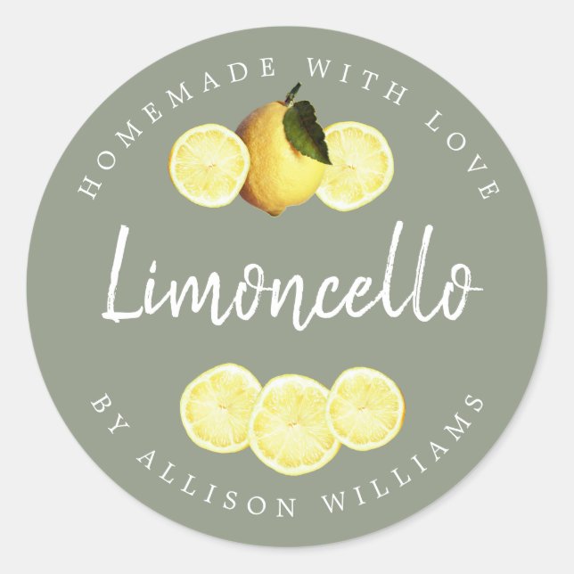 Anpassad Hemmagjord Limoncello Etikett Sagegrön (Framsida)