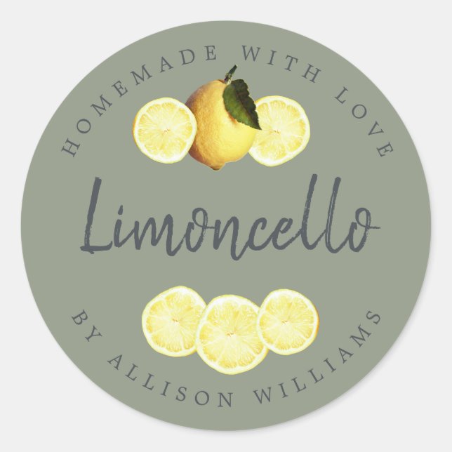 Anpassad Hemmagjord Limoncello Etikett Sagegrön (Framsida)
