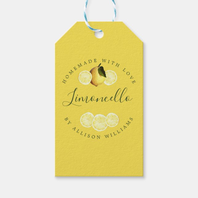 Anpassad Hemmagjord Limoncello Gul Presentetikett (Framsidan)