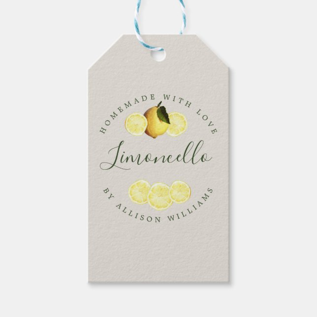 Anpassad Hemmagjord Limoncello Ljusgrå Presentetikett (Framsidan)