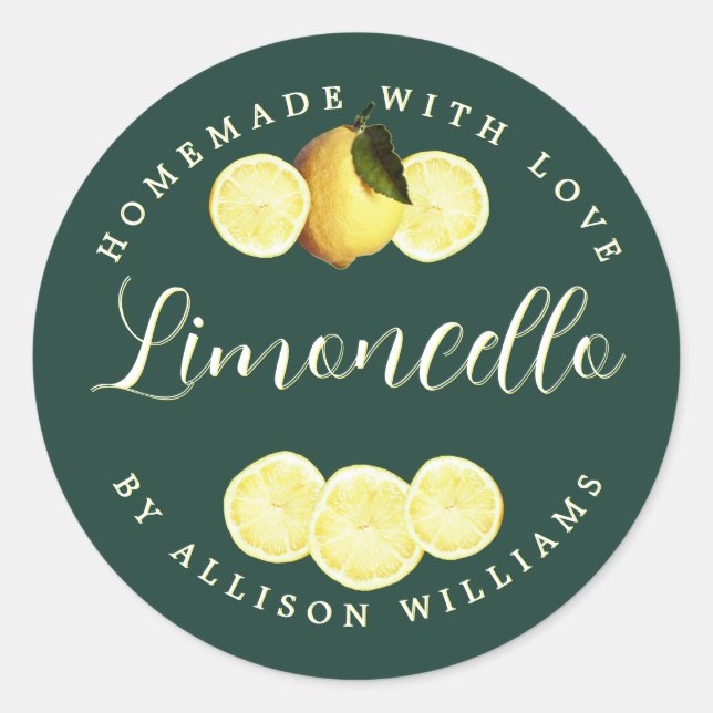 Anpassad Hemmagjord Mörkgrön Limoncello Etikett (Framsida)