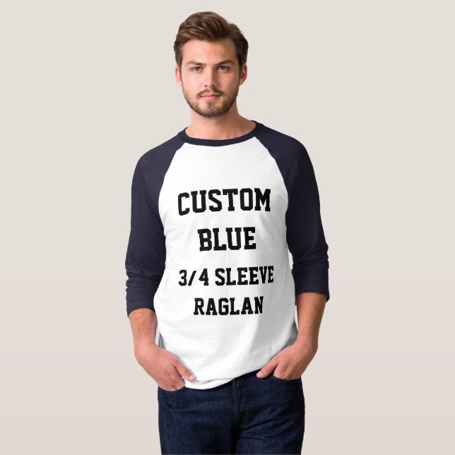 Anpassad herr NAVY 3/4 ÄRMLIG RAGLAN T-SHIRT (Hel framsida)