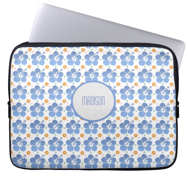 Anpassad Hibiscus Blue laptop sleeve (Framsidan)