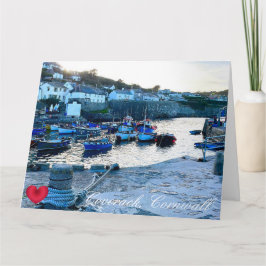 Anpassad hjärta Coverack Harbour Dusk Cornwall Fot Kort