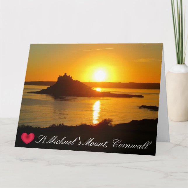 Anpassad hjärta St Michaels Mount Cornwall Solnedg Kort (Framsida)