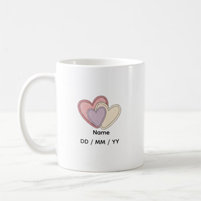 Anpassad hjärtmugg med namn och datum kaffemugg (Vänster)
