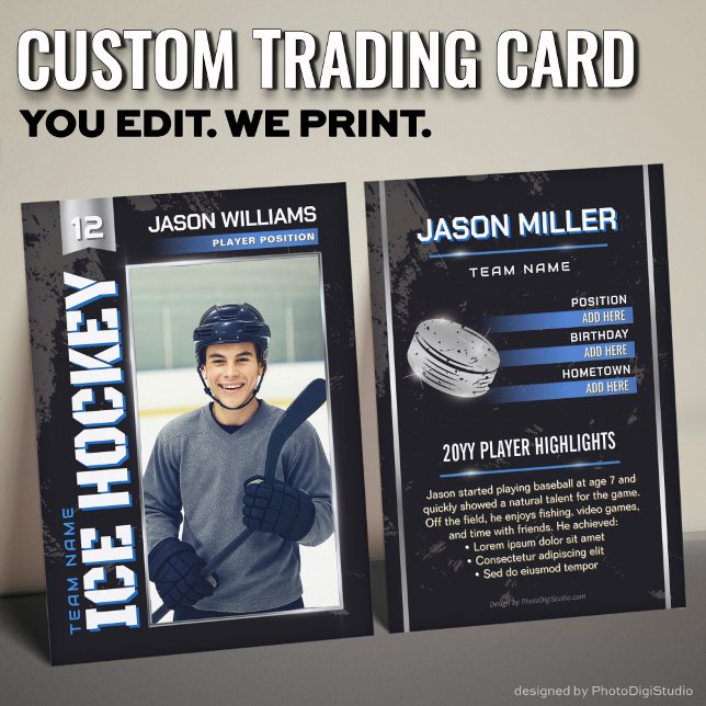 Anpassad Hockeykort, Blå Power Player (Custom Hockey Trading Card, Blue Power Player Card)