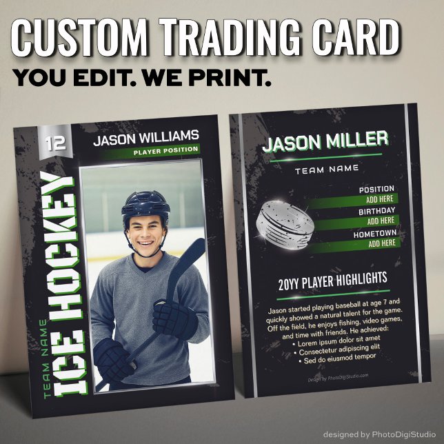 Anpassad Hockeykort, Grön Power Spelare (Custom Hockey Trading Card, Green Power Player Card)