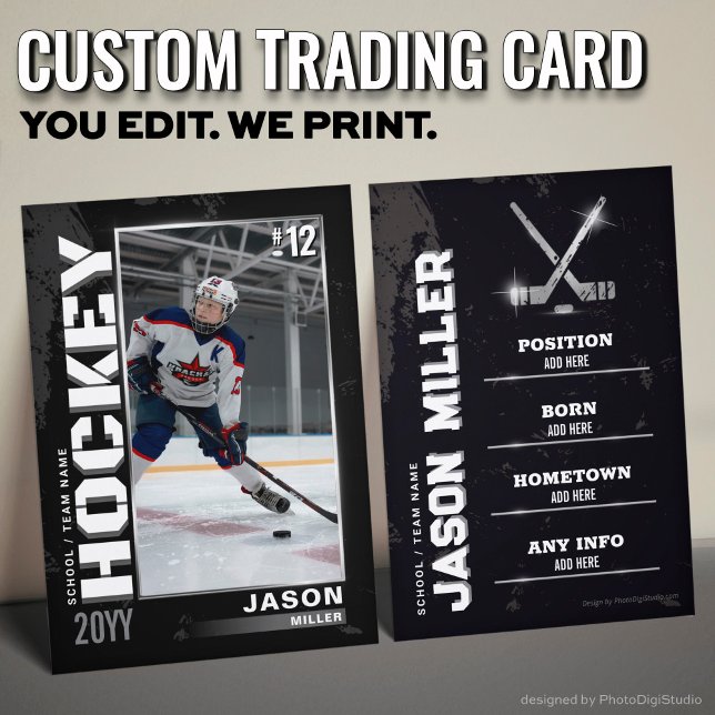 Anpassad hockeykort, Silver Hockeyspelare  (Hockey Trading Card, Hockey Player Card Silver)