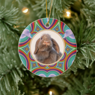 Anpassad Holland Lop Kanin Foto Regnbåge Konst Julgransprydnad Keramik