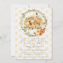 Anpassad Honey Bee och blommor Första födelsedag Inbjudningar