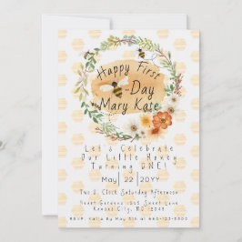 Anpassad Honey Bee och blommor Första födelsedag Inbjudningar