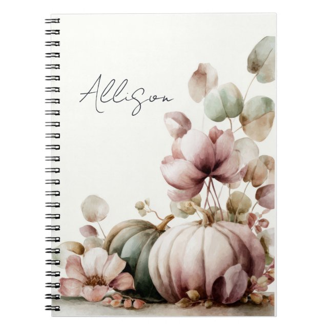 Anpassad höstdesign med pumpor och blommor anteckningsbok (Framsidan)