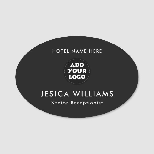 Anpassad hotellogotyp namnskylt med jobbtitel namnbricka (Framsida)