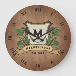 Anpassad Humle Korn Crest Ditt Pub Monogram Stor Klocka
