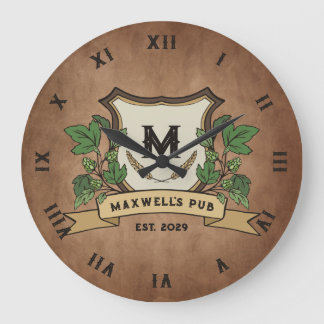 Anpassad Humle Korn Crest Ditt Pub Monogram Stor Klocka