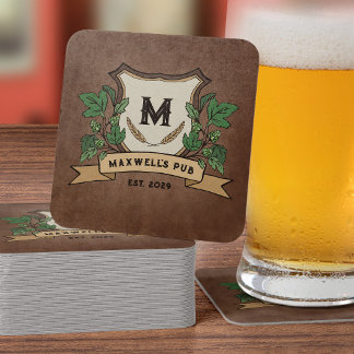 Anpassad Humle Korn Crest Ditt Pub Monogram Underlägg Papper Kvadrat