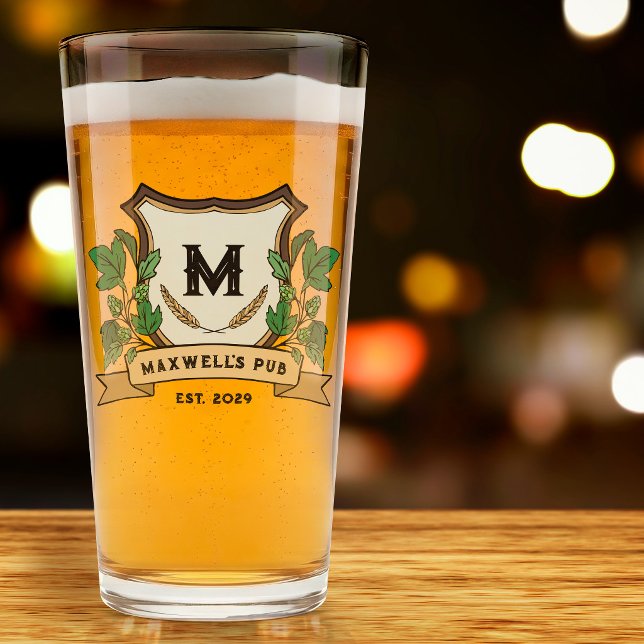 Anpassad Humle Korn Crest för din pub Monogram Glaskopp (Skapare uppladdad)