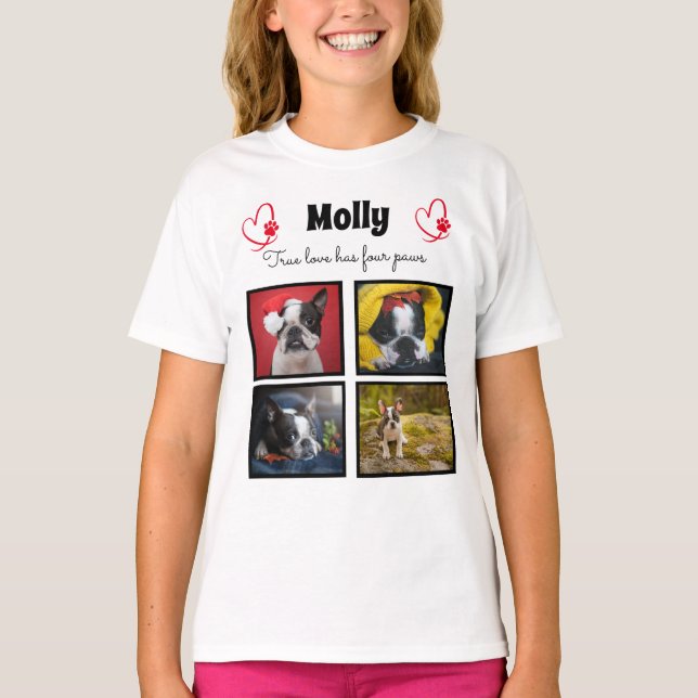 Anpassad hund 4 foton t-shirt för flickor (Framsida)