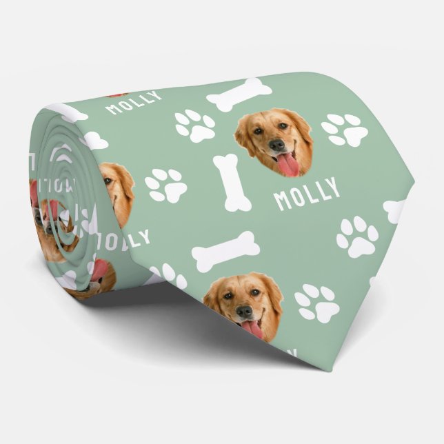 Anpassad Hund Pet Photo & Namn Sage Grönt Slips (Rullad)