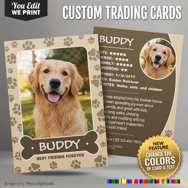 Anpassad hundbytekort, redigerbara färger Söt husd (Custom Dog Trading Card, Editable Colors Cute Pet Calling Card)