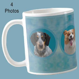 Anpassad hundfoto collage i blå akvarell husdjur kaffemugg