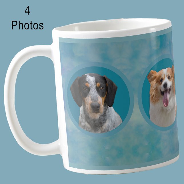 Anpassad hundfoto collage i blå akvarell husdjur kaffemugg (Skapare uppladdad)