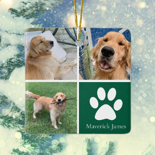 Anpassad hundfoto collage Söt grön husdjur jul Julgransprydnad Keramik