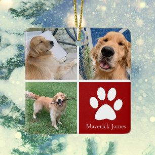 Anpassad hundfoto Collage Söt röd husdjur jul Julgransprydnad Keramik